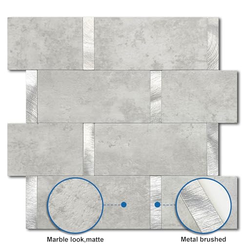 Subway Backsplash Peel and Stick Backsplash Tile Cement Grey 10pcs - color: Cement Grey, size: 10sheets