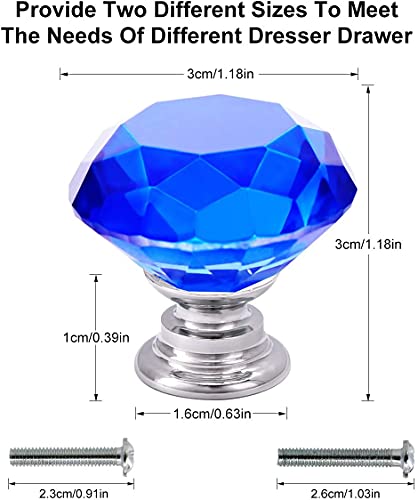 Akstore 6 Pcs Crystal Glass Cabinet Knobs 30mm Diamond Shape Drawer Kitchen Cabinets Dresser Cupboard Wardrobe Pulls Handles (30mm, Blue) - color: Blue, size: 30 mm