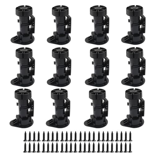 Jiozermi 12 Pack Black Plastic Cabinet Legs, Adjustable 95mm-125mm - size: 95mm-125mm(12pcs)
