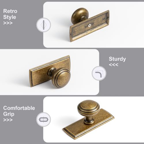 6Pack Champagne Bronze Cabinet Knobs with Backplate Drawer knobs - color: Antique Brass, style: Escutcheon