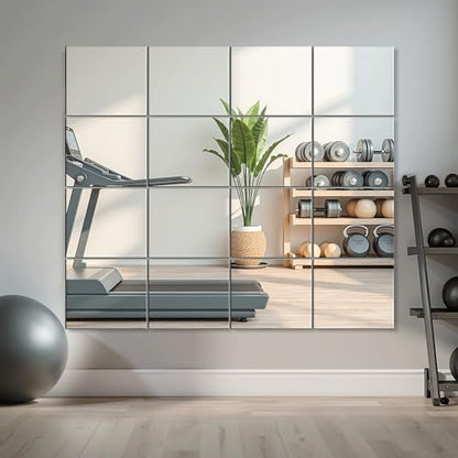 Delma Home Gym Mirror Tiles, 14'' x 12'' Glass Frameless Mirror - size: 14''x12''-16PCS