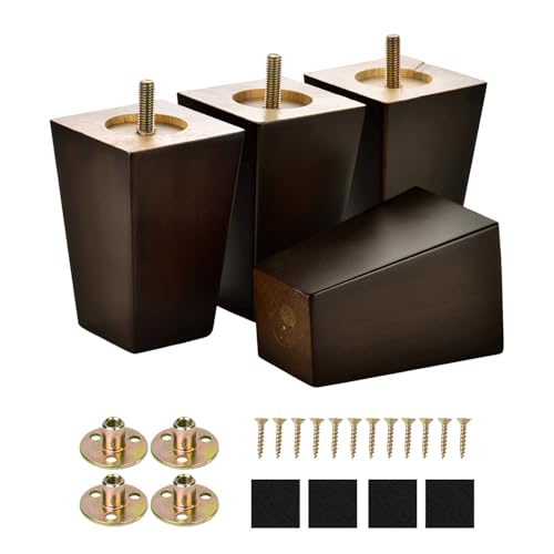Maricome 4 Inches Furniture Feet for Couch Sofa Set of 4, Replacement Furniture Legs Square Wood Legs M8 Bolt Predrilled - color: Espresso, size: 4 Inch