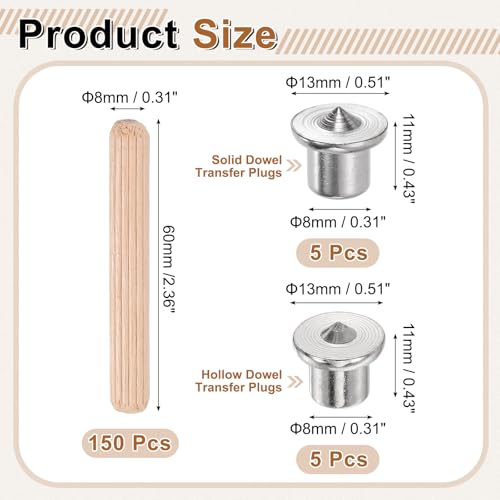 uxcell 150Pcs Wood Dowel Pins, 5/16" x 2 3/8" Wooden Dowel Rods - size: 5/16" x 2 3/8"