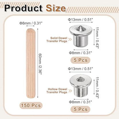 uxcell 150Pcs Wood Dowel Pins, 5/16" x 2 3/8" Wooden Dowel Rods - size: 5/16" x 2 3/8"