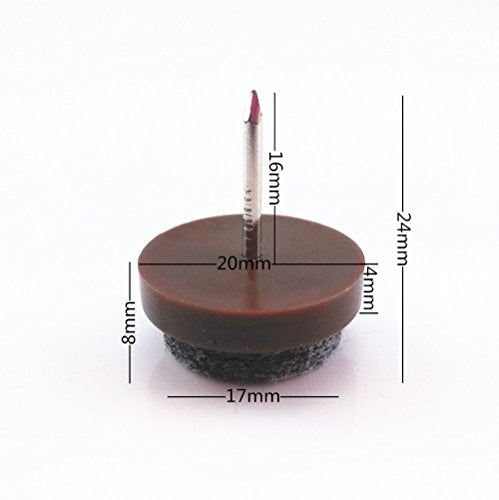 Yueton 60pcs Felt Nail-on Slider Glide Pad Furniture Chair Leg Feet Pads Table Wood Floor Protectors (20mm, Brown)