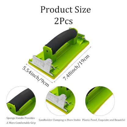 2Pcs Hand Sander with Comfortable Sponge Handle, Manual Sandpaper Holder Block for Drywall, Wood, Metal, Furniture Polishing, Heavy-Duty Sanding Tool with Secure Sandpaper Clamp Green - color: Green