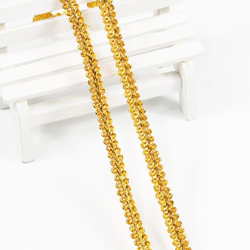 Gimp Braid Trim 22 Yards 0.8cm/0.31in Gold Silver Fabric Decorative Webbing for All Kinds of Sewn Garments, Curtains,Lampshade, Sofa DIY Sewing and Crafting (Light Gold) - color: Light gold-12mm, size: 12mm