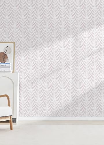 Safiyya Peel and Stick Wallpaper Boho Contact Paper 17.3"x196" Pink Geometric Modern Wall Paper Self Adhesive Removable Wallpaper for Bedroom Vinyl Rolls - color: Pink and White, size: 17.3" × 196"