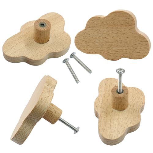 Cloud Shaped Wooden Knobs, Large, 85 x 55 mm, 6Pcs - size: 85 x 55 mm