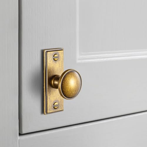 6Pack Antique Brass Cabinet Knob with Backplate Round Drawer Knob - color: Antique Brass, style: Plaquette