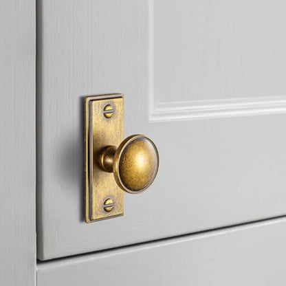 6Pack Antique Brass Cabinet Knob with Backplate Round Drawer Knob - color: Antique Brass, style: Plaquette