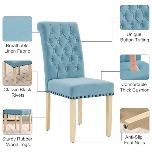 LOULENS Fabric Dining Chairs Set of 4, Upholstered Kitchen Chairs, Blue - color: Light Blue, size: Set of 4