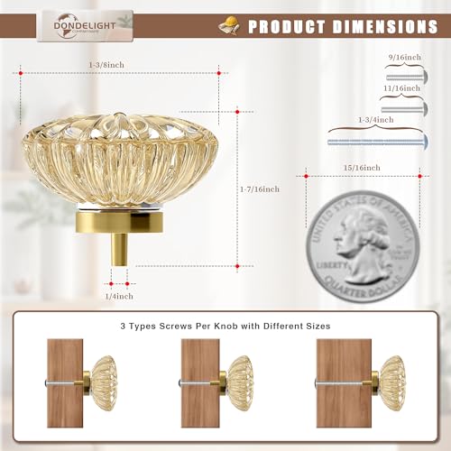 4PCS Cabinet Knobs, 1-3/8" Champagne Gold Crystal Floral Drawer Pull Handle
