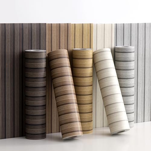 Haimin Wood Grain Slat Wall Panels Peel and Stick Faux Wood Thick Wallpaper - color: Dark Brown