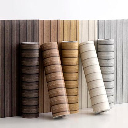 Haimin Wood Grain Slat Wall Panels Peel and Stick Faux Wood Thick Wallpaper - color: Dark Brown