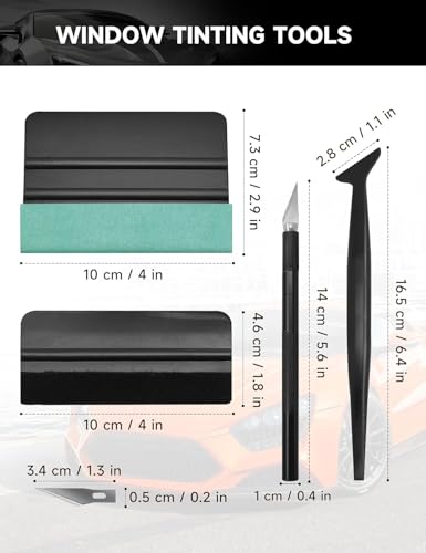 Car Window Tint Kit, 9 Pcs Privacy Film Application Kit, Vinyl Wrap Tools with Wrap squeegees Micro Squeege and Detachable Knife & 5 Extra Blade, Suitable for Family Office or Warehouse