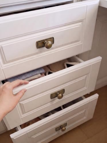 6Pack Champagne Bronze Cabinet Knobs with Backplate Drawer knobs - color: Antique Brass, style: Beadedge