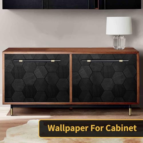 Self Adhesive Black Peel and Stick Wallpaper 15.7" X 591" 3D Hexagon - color: Black, size: 15.7" x 591"