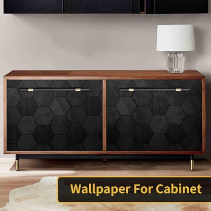 Self Adhesive Black Peel and Stick Wallpaper 23.6" X 394" 3D Hexagon - color: Black, size: 23.6" x 394"