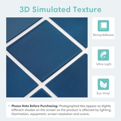 Commomy Matte 3D Peel and Stick Tile,10 Pcs 11.8"x11.8" Nary Blue - color: Navy Blue
