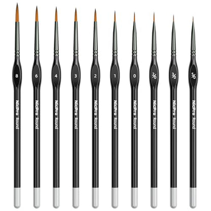 Nicpro 10 PCS Detail Paint Brushes Set, Miniature Brushes for Fine Detailing & Art Painting - Acrylic, Watercolor, Oil, Models, Paint by Numbers, Craft - size: 10PCS - Detail