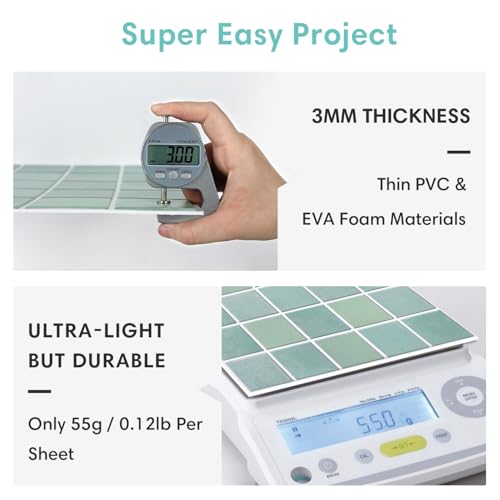 Commomy Matte 3D Peel and Stick Tile,10 Pcs 11.8"x11.8" Light Teal Green - color: Gradient Light Teal Green