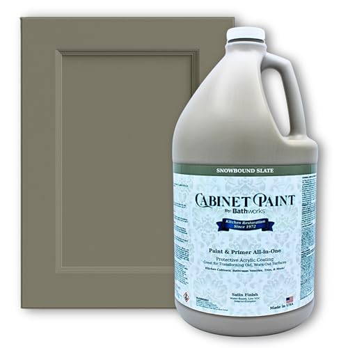 Bathworks Kitchen Cabinet Paint - Satin, Pro-Grade Formula by Refinishing Pros Since 1972, Low-VOC, Scrub Resistant, for Wood, Laminate & MDF Cabinets, Vanities, Furniture (Snowbound Slate, 1 Gallon) - color: Snowbound Slate, size: 128 Fl Oz (Pack of 1)