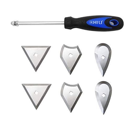 CHILI Hand Tools 3 IN 1 Stainless Steel Shave Hook Scraper Set, Wood Painting Remover, 9" Length with Replacement Blades (Triangle + Combination + Heart) for Home Improvement, Made In Taiwan - size: 3 in 1 Scraper + 6 PC Replacement Blades