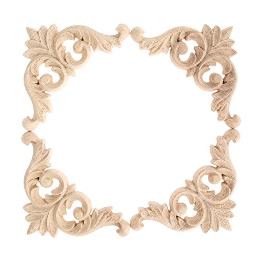 4Pcs Wood Carved Appliques Corner Wooden Carving Onlays Decals for Furniture - size: 3.15 x 3.15 inches