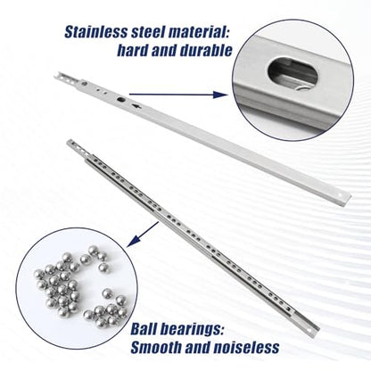2Pcs 374mm/14.72" Silver Stainless Steel Drawer Slides (1 Pair) - size: 374mm/14.72"
