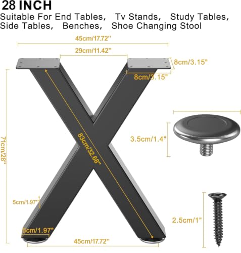 28" Metal Coffee Table Legs, X-Type Set of 2, 71 cm H x 45 cm W - size: 28" X-Type
