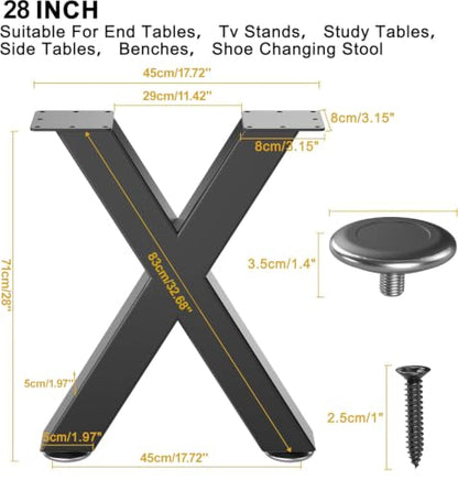 28" Metal Coffee Table Legs, X-Type Set of 2, 71 cm H x 45 cm W - size: 28" X-Type