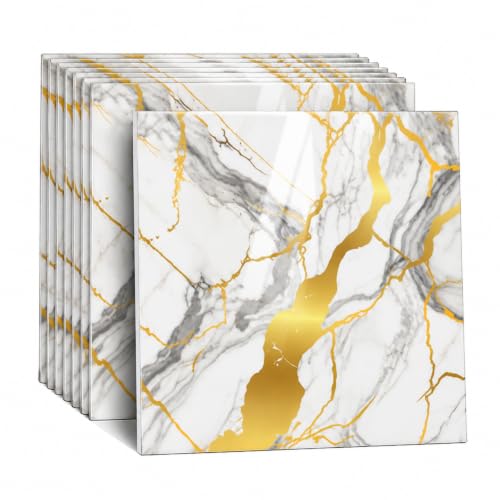 Peel and Stick Kitchen Backsplash Tiles 16PCS – Waterproof Self Adhesive Wall Stickers, Easy DIY Stick On, Heat Resistant Decorative Wall Covering (Calacatta Gold Foil) - color: Calacatta Gold Foil