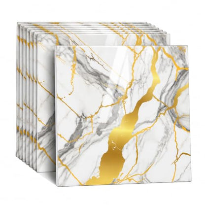 Peel and Stick Kitchen Backsplash Tiles 16PCS – Waterproof Self Adhesive Wall Stickers, Easy DIY Stick On, Heat Resistant Decorative Wall Covering (Calacatta Gold Foil) - color: Calacatta Gold Foil