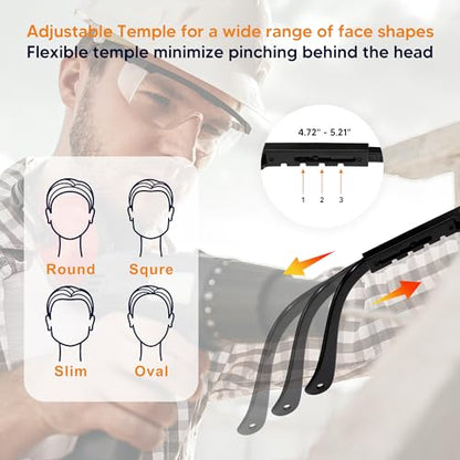Clear Safety Glasses 12 PACK Adjustable Temples Safety Goggles Anti-Fog Impact Resistant UV Protection Wide Vision Protective Eyewear for Industrial Work, Laboratory, Woodworking