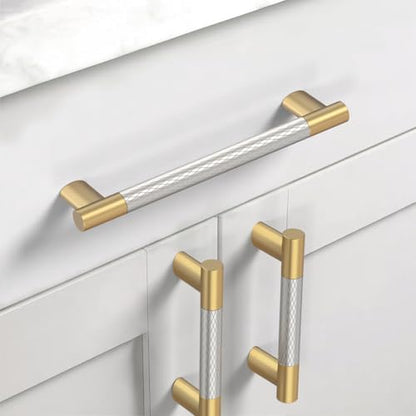 Gold & Nickel Knurled Cabinet Handles Kitchen Pulls 3 Inch 10 Pack - color: Gold and Nickel, size: 3" Hole Center