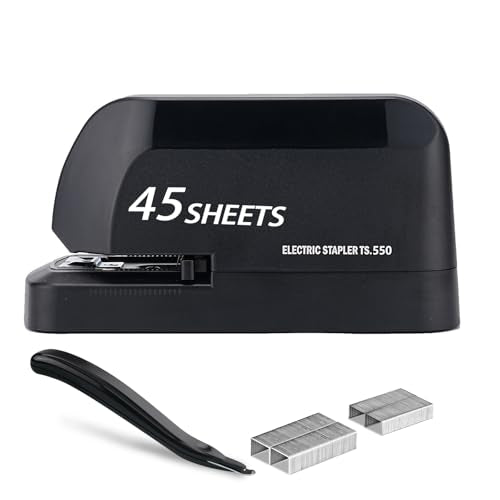 Heavy Duty Electric Stapler Value Pack, 45 Sheet Capacity, Includes 1500 Staples & Staple Remover, No-Jam, Faster Stapling, Automatic Stapler Desktop,AC Adapter Powered (Black) - color: Black