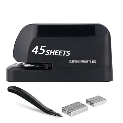 Heavy Duty Electric Stapler Value Pack, 45 Sheet Capacity, Includes 1500 Staples & Staple Remover, No-Jam, Faster Stapling, Automatic Stapler Desktop,AC Adapter Powered (Black) - color: Black