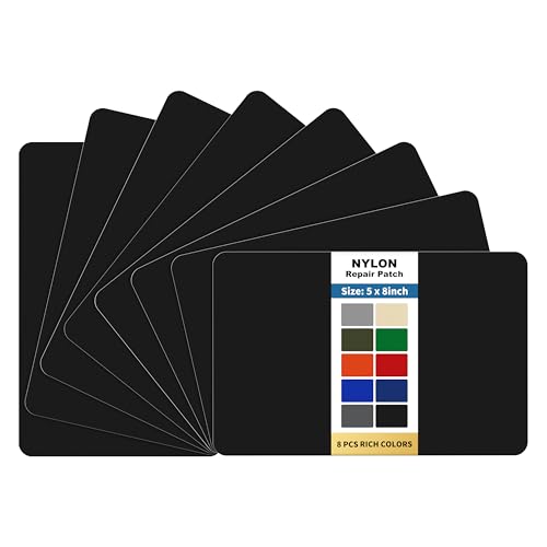 KING MOUNTAIN Self Adhesive Nylon Fabric Repair Patch, 5×8 Inches 8 Pcs, Quick Down Jacket Repair Patch, Waterproof Outdoor Gear Patch Kit for Tent,Backpacks,Umbrella, Gloves, Sleeping Bag (Black) - color: Black, size: Nylon-5"W×8"L
