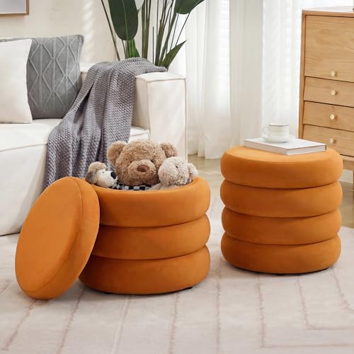 Compact Round Ottoman, Orange - color: Orange