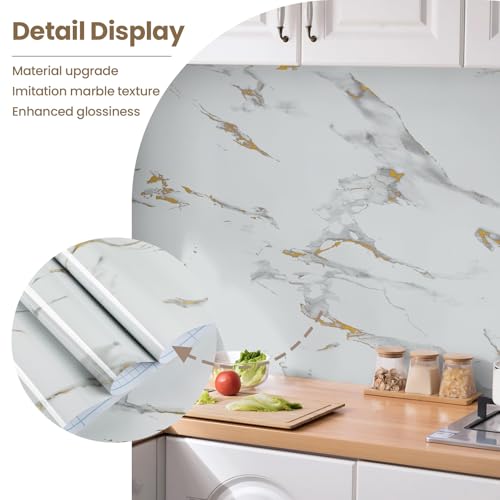 Marble Contact Paper Gold Extra Wide Peel and Stick for Kitchen Countertop - color: Gold/White, size: 23.6" x 118"