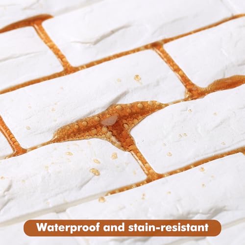 30 Pcs 3D Wall Panels, White Brick Printable 3D Wallpaper Stick and Peel, Self Adhesive Waterproof Foam Faux Brick Paneling for Bedroom, Bathroom, Kitchen, Fireplace (29.06 sq feet Coverage) - color: White