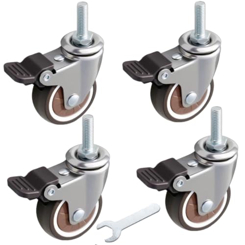 2" Thread Caster 3/8"-16UNC x 1" Stem Set of 4 All Brake Quiet Wheels - size: 2" Caster 3/8in Stem