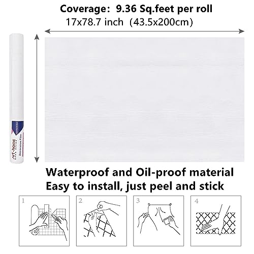 Arthome Peel and Stick Wallpaper - White Wood Contact Paper - White Wallpaper - Self-Adhesive, Removable and Waterproof for Cabinet, Countertop (17"x78.7") - color: White Wood, size: 16.5" x 78.7"