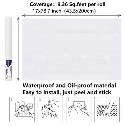 Arthome Peel and Stick Wallpaper - White Wood Contact Paper - White Wallpaper - Self-Adhesive, Removable and Waterproof for Cabinet, Countertop (17"x78.7") - color: White Wood, size: 16.5" x 78.7"