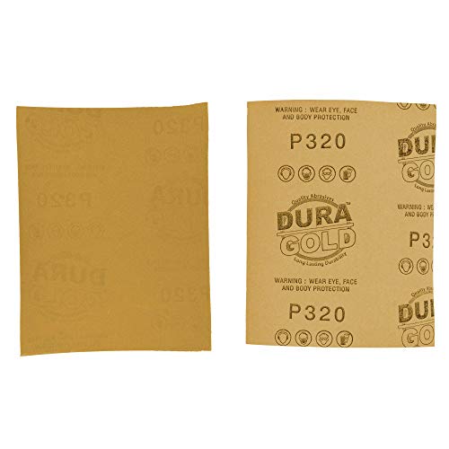 Dura-Gold Premium 1/4 Sheet Gold Sandpaper Sheets, 320 Grit (Box of 400) - size: 320-Grit