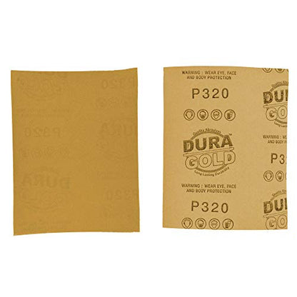 Dura-Gold Premium 1/4 Sheet Gold Sandpaper Sheets, 320 Grit (Box of 400) - size: 320-Grit