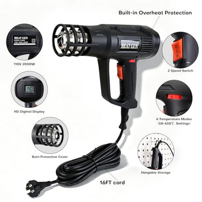 NEWISHTOOL Vinyl Wrap Tool Kit Window Tint Tools 110V Heat Gun 16FT Cord