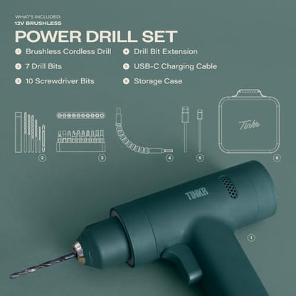 TINKR Cordless Brushless Drill 12V - Green - color: Green