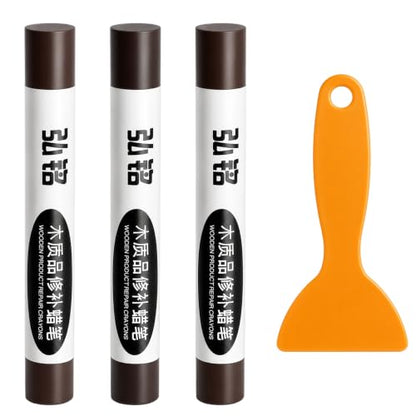 3 Color Wood Filler Sticks, Dark Brown Walnut Serie, with Scraper - color: Dark Brown Walnut Series
